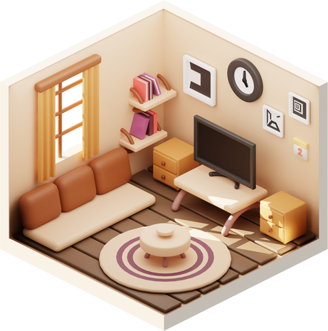 3D Living Room with Television Isometric Illustration